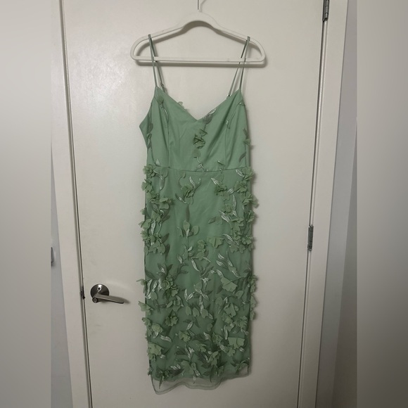 Sage Green 3D Floral Embroidered Midi Dress - Picture 5 of 7
